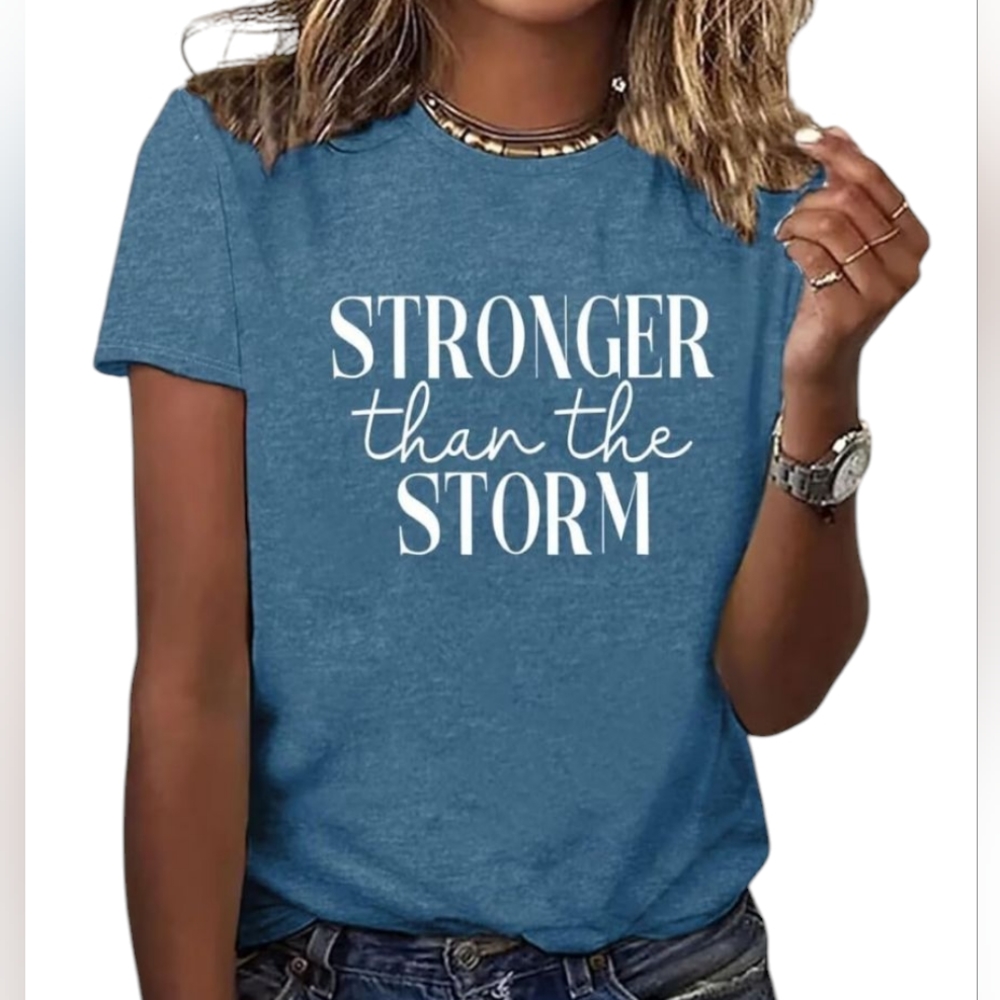 🆕 Women's Heathered Blue Short Sleeve Inspirational Screen Print T-shirt
